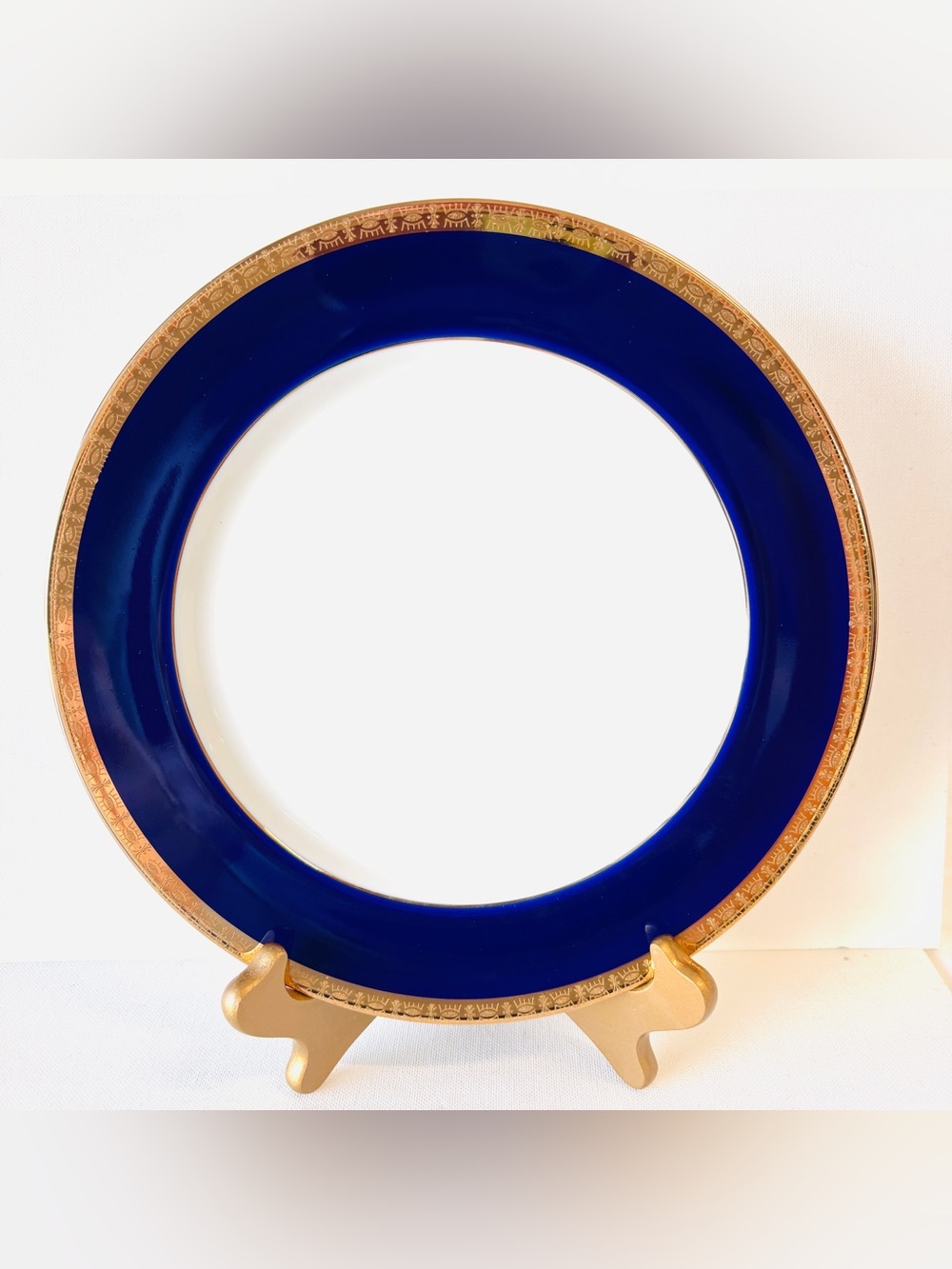 Cobalt Blue White Gold Rim Dinner Plate 10.5 Inches Round Japan Vintage Charger